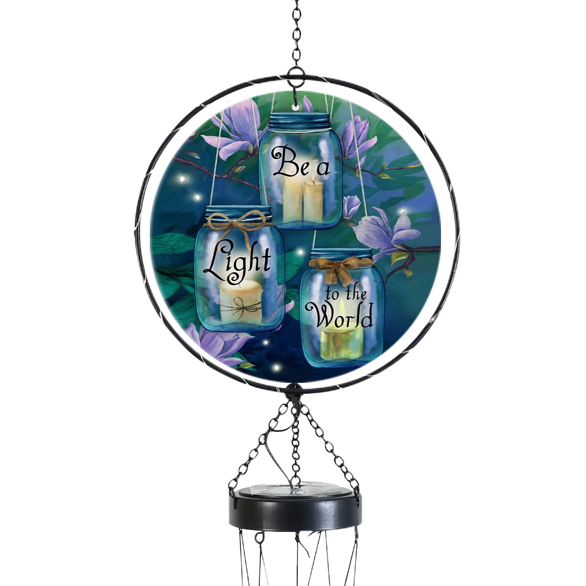 Briarwood Lane Spring LED Illuminated Solar Powered Glass Suncatcher  Wind Chime 37x8 Be a Light To the World For Spring Wind Chime For Outdoors Melodic Metal Windchimes Wind-Chimes