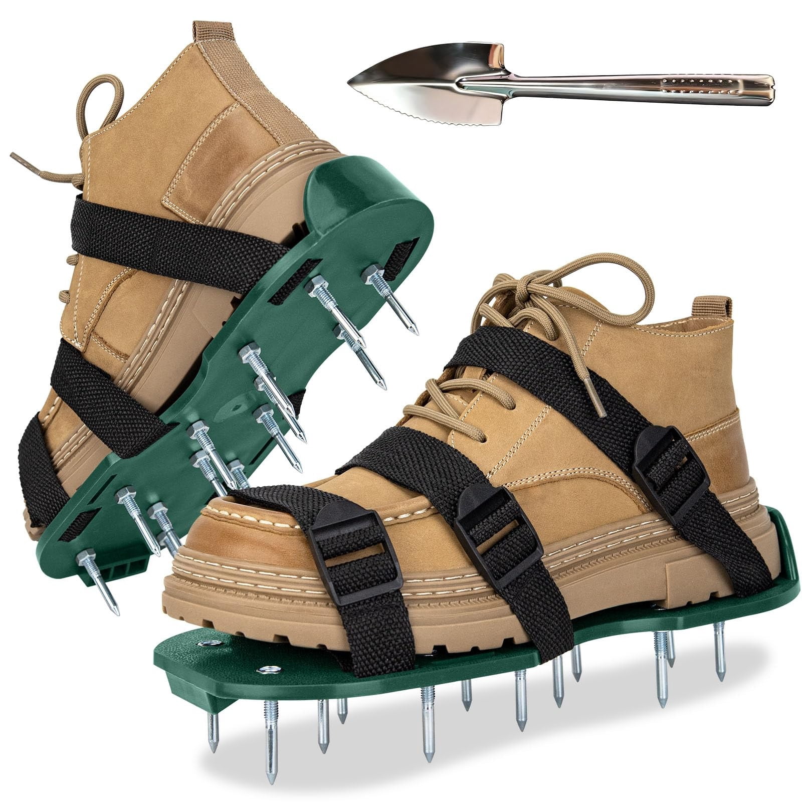 lawn aerator shoes,lawn aerator,aerating shoes for lawn,All New Unique Design Free-Installation Heavy Duty Spiked Aerating Sandals,One-Size-Fits-All for Yard Patio Lawn Garden(Green)