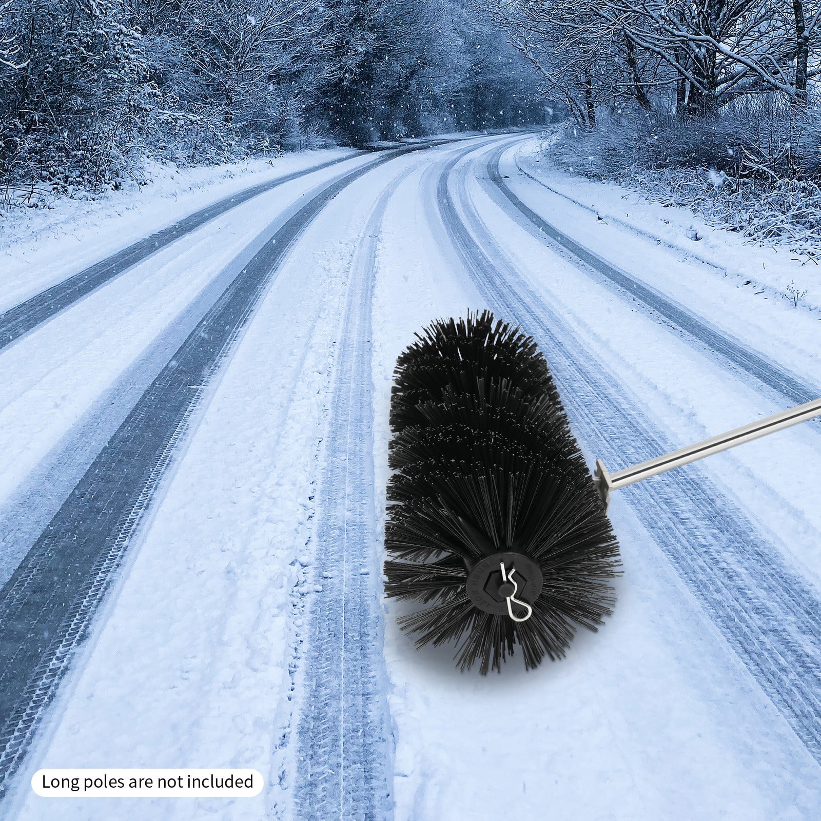 Black Lawn Mower Sweeper Head, Power Broom Attachment - 9-Tooth Quick Install Sweeper Brush for Driveway Walkway - Nylon Bristles Spiral Design Snow Removal Tool, Lawn Mower Attachment