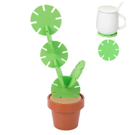 

IMSHIE DIY Cactus Coaster Set - Coffee Mug Tea Cup Mat Pads Heat Resistant Cork Coaster Funny Green Cactus DIY Flowerpot Plant Decoration for Home Office Bar