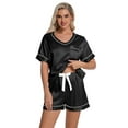 thumbnail image 5 of DAKIMOE Womens Pajama Set Silk Satin Pajamas Short Sleeve Sleepwear Matching Soft Loungewear 2 Piece Lounge Pjs Shorts Set S-XL, Black, XL, 5 of 7