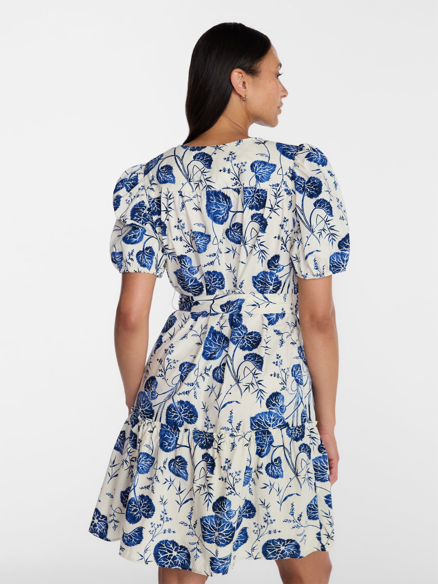 Time and Tru Women's and Women's Plus Cotton Mini Dress with Puff Sleeves, Sizes XS-4X