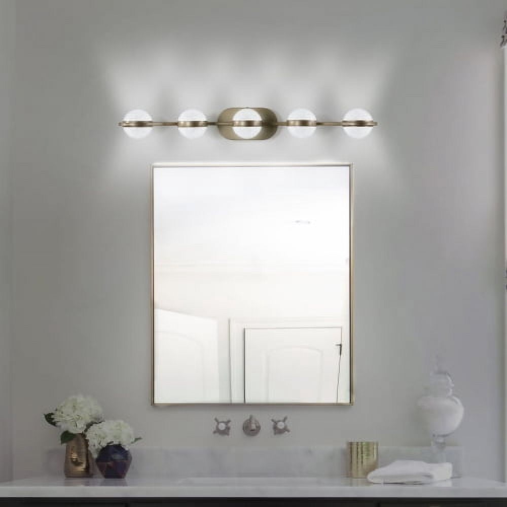 ACE-LIGHTS,5-Light Modern Minimalist Golden Bathroom Vanity Light With Acrylic Shades,Bathroom Mirror Lamp for Bathroom,Dressing Room,Bedroom,Living Room,Office,Restaurant,Bars(Brushed Gold)