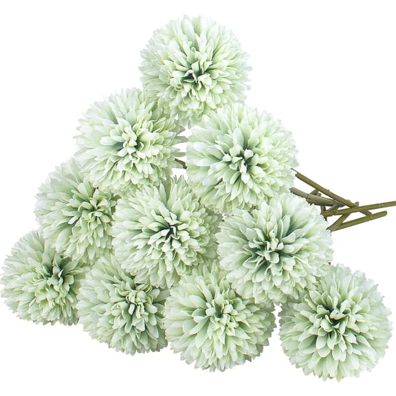 Artificial Flowers, 10 Pcs Fake Silk Hydrangea Heads Bridal Wedding Bouquet Home Garden Party Table Centerpieces Decoration (Green)