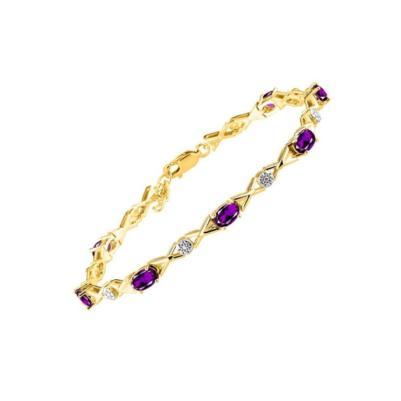 RYLOS Bracelets for Women 925 Yellow Gold Plated Silver XOXO Hugs & Kisses Bracelet Gemstone & Genuine Diamonds Adjustable to Fit 7"-8" Wrist, 10 - 6X4MM Amethyst Jewelry for Women