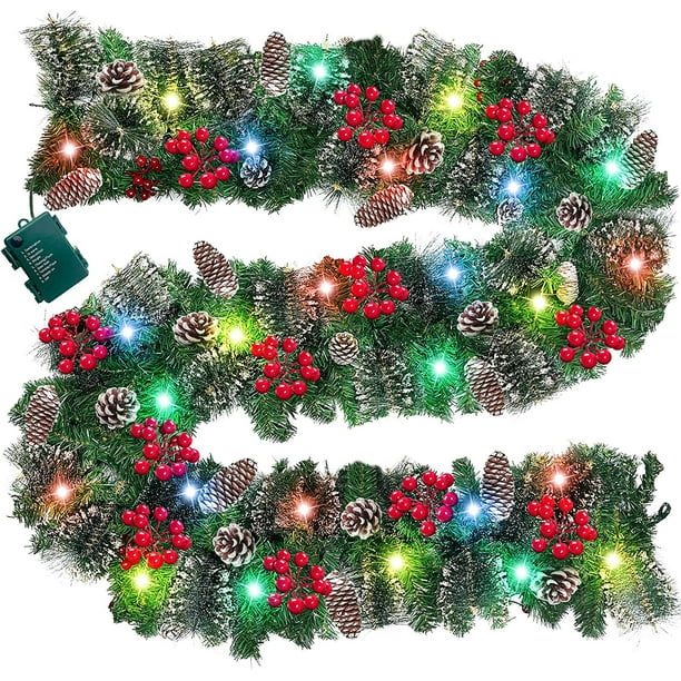 Lighted Christmas Garland, Outdoor Christmas Garland with Pine Cones