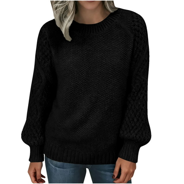 cfhntfmh Plus Size Sweaters for Women Crewneck Long Sleeve Cable Knit Sweaters Casual Fall Sweaters Soft Winter Tops