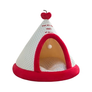 Pommes Tente de Noël Lit pour animaux de compagnie semi-fermé Lit pour chiens Lit pour chien amovible et lavable Lit pour chats chauds d'hiver