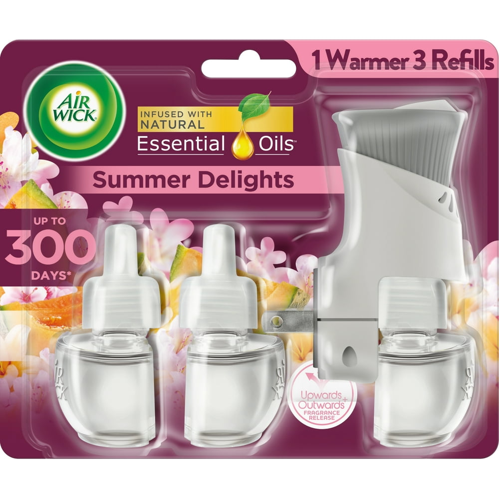 Air Wick Plug in Scented Oil Starter Kit (Warmer + 3 Refills), Summer Delights, Air Freshener