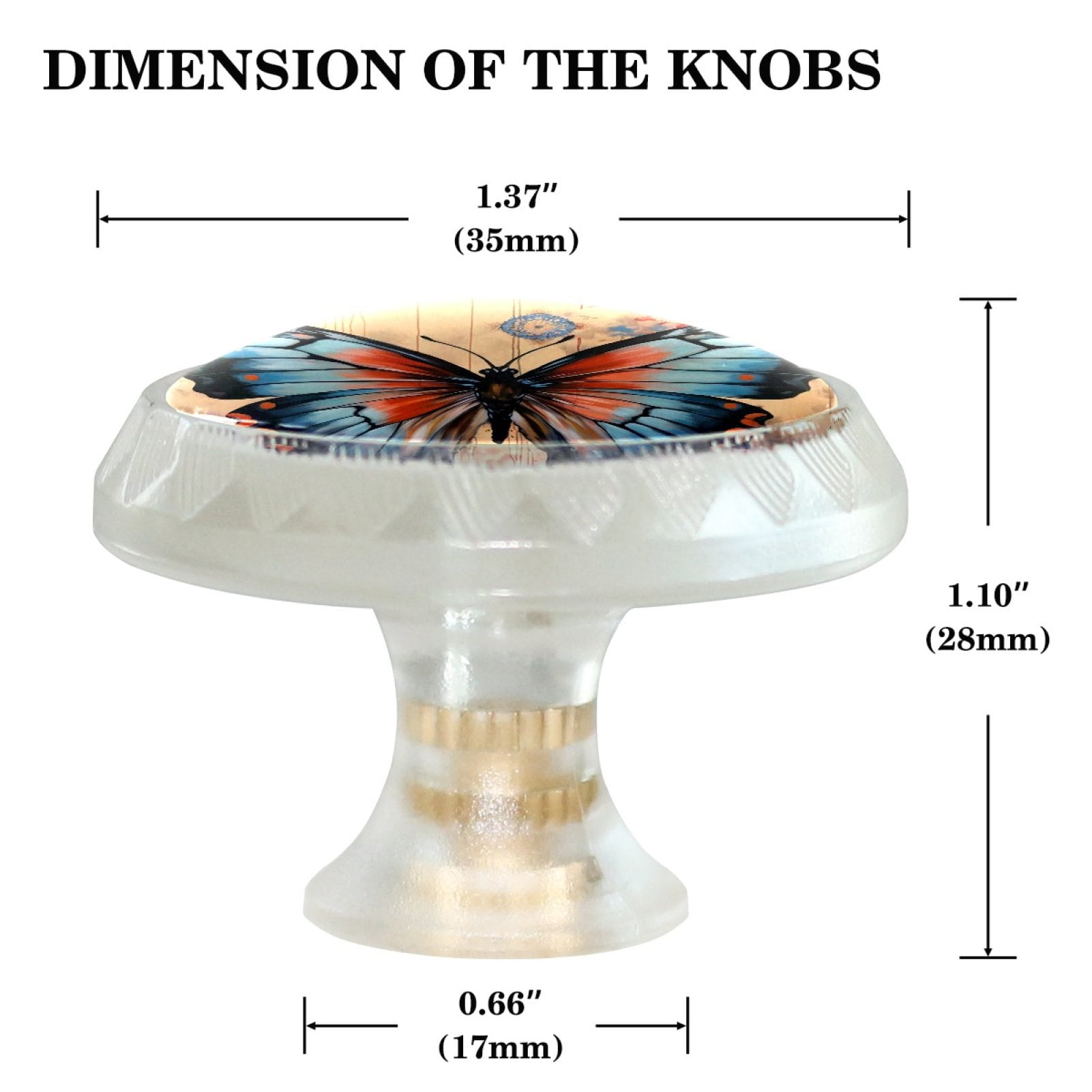 HemaKayy 4 Pack 1.37" Decorative Cabinet Knobs - Elegant ABS Glass Handles for Home Furniture Decor - Dresser Drawer Door Pulls - Perfect for Kitchen Bedroom - Blue Butterfly Ink Paint Flowers