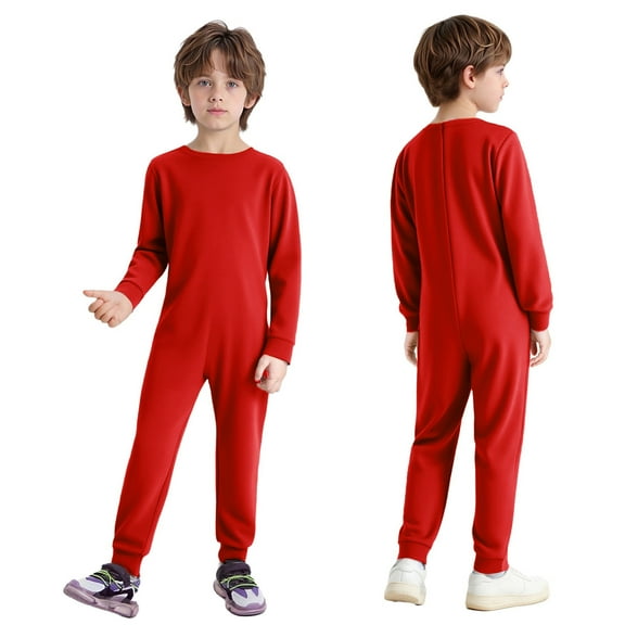 inlzdz Special Needs Adaptive Clothing for Children Cotton Long Sleeve Anti-strip Jumpsuit Onesie Red 10