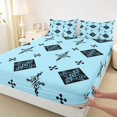 thumbnail image 5 of Manfei Tribal Geometric Diamond Bed Sheets, Vintage Cross Fuul Size Sheets, Black Light Blue, Polka Dots Reversible 4 Pieces1 Flat Sheet + 1 Fitted Sheet + 2 Pillowcases, 5 of 6