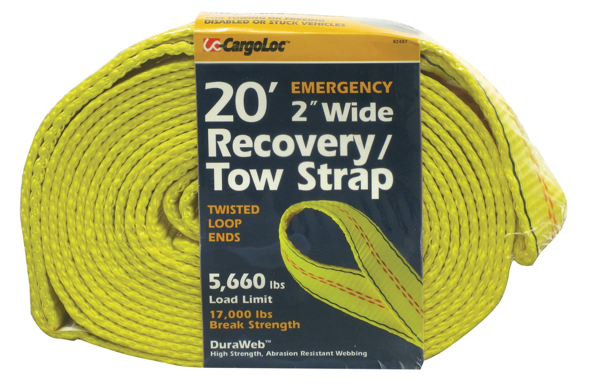 20' X 2' Yellow Emergency Recovery/Tow Strap With Twisted