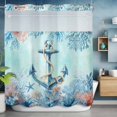 thumbnail image 6 of No Hook Shower Curtains with Snap-in Liner Set, Coastal Anchor Blue Waterproof Hotel Style Bathroom Shower Curtain, Summer Beach Nautical Coral Starfish Breathable Mesh Top Bath Curtains 72''x78'', 6 of 9