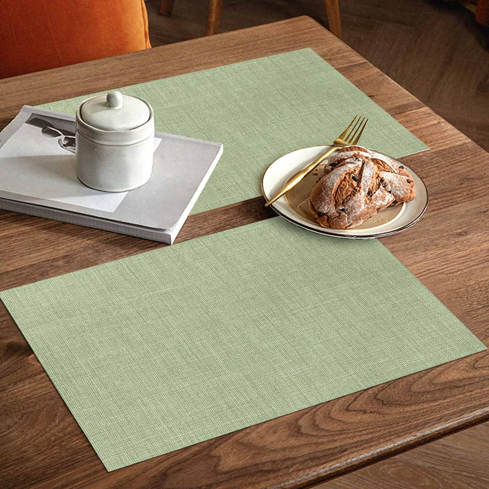 Placemats Set of 4, Sage Green Linen Texture Placemats Set of 4, Farmhouse Solid Color Tablemats Placemat Table Decoration for Kitchen Table Dinner Party Home Decor Indoor Outdoor 13x19 Inch