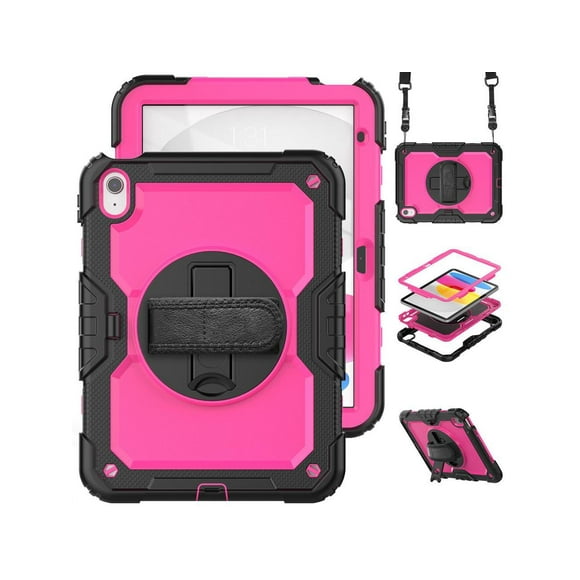 Étui pour iPad 10e Génération 10,9 Po 2022, Étui Antichoc, Housse de Protection avec Protecteur d'Écran, Porte-Crayon, Béquille, Sangle de Main/épaule