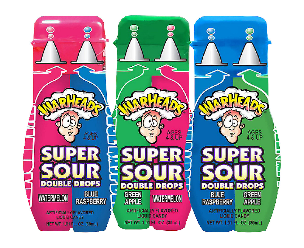 24 Pack Warheads Super Sour Double Drops, 24.2 oz Total – Dual-Flavor Liquid Sour Candy