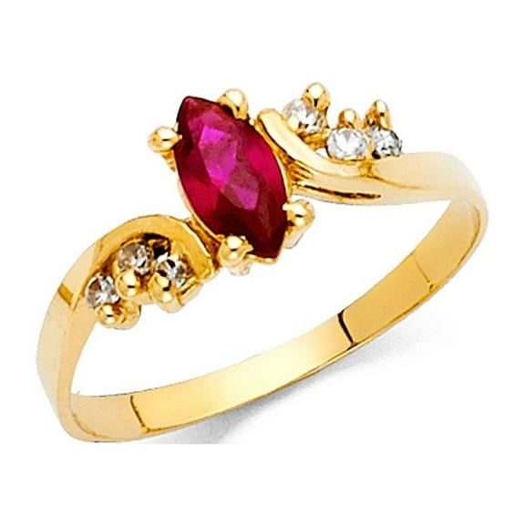 14k Yellow Gold CZ Marquise Cocktail Ring Red CZ Leaf Band Fashion Stylish Polished Fancy Size 7