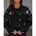 thumbnail image 1 of Chaqueta vaquera con perlas, cárdigan liso de manga larga con cuentas y un solo pecho, abrigo de primavera y otoño 2023 con perlas de imitación, 1 of 5