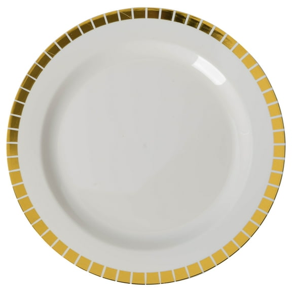 Exquisite Cream/Gold Slit 40 Pack 7.5" Wedding & Party Disposable Plastic Salad/Dessert Plates