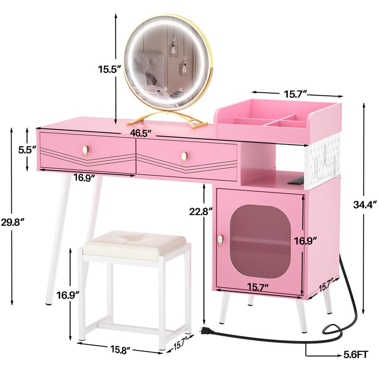 Kasibie Small Makeup Vanity Desk with Power Outlet & 3 Drawers, Vanity