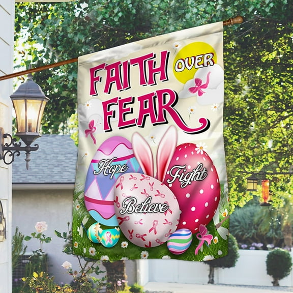 Breast Cancer Pink Ribbon Easter Egg Flag Faith Over Fear MLH2144F - House Flag (29.5" x 39.5")