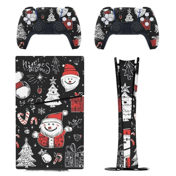 Skin Sticker for PS5 Slim Standard PS5 Pro Disc Digital Edition Console and Controllers Decals for Playstation 5 (Hohoho Christmas Doodle Set,PS5 Pro Disc Edition)