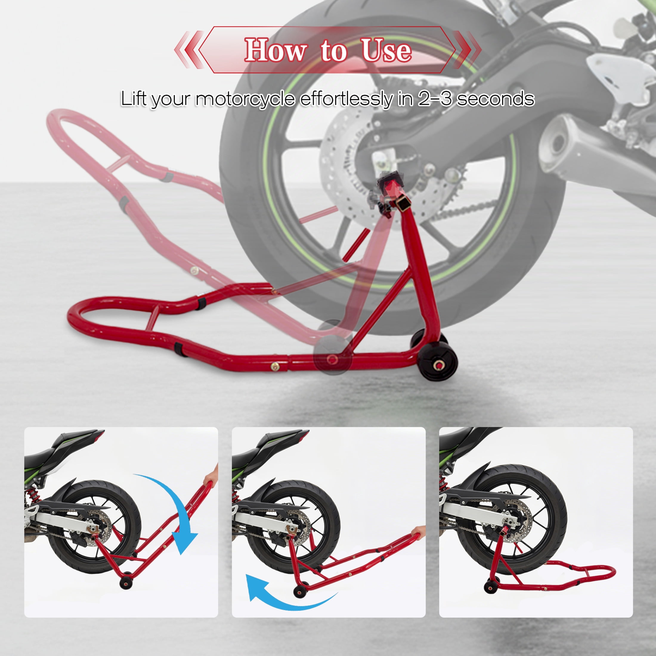 Noble House Universal Motorcycle Front and Rear Lift Stand, Heavy Duty Universal Wheel Paddock Stand, Red