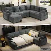 BedLuxury 106 Modular Sectional Sofa Bed with Pull Out Bed, Large Storage & USB Charging, Modern Sleeper Couch for Living Room, Corduroy Gray