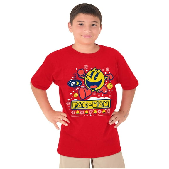 Ugly Christmas Pattern PACMAN Holiday Crewneck T Shirts Boy Girl Teen Brisco Brands XS
