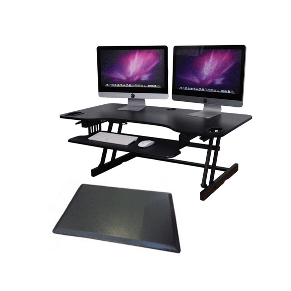 Rocelco ADRB45 (Black) Adjustable-Height Desk Riser w/ Medium Anti-Fatigue Mat (MAFM)
