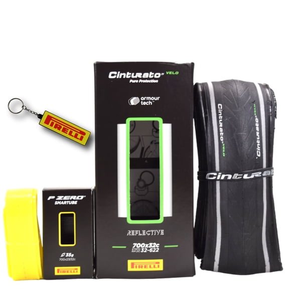 Pirelli Cinturato Velo TLR Refl. 32-622 (700x32c) Tire   SmarTUBE 23/32-622 Presta 60mm - 1 Pack