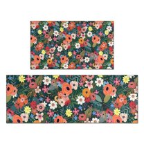 Pioneer Flower Floral Print Pattern Kitchen Rugs Sets Of 2,Anti Fatigue Kitchen Mat Rugs Non Slip Washable,Decorative Kitchen Floor Mats for Kitchen,Sink,Laundry,17"x30" 17"x47"