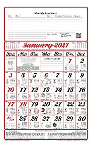 2021 America's Original Almanac Calendar Also Referred to as Moon Calendar 