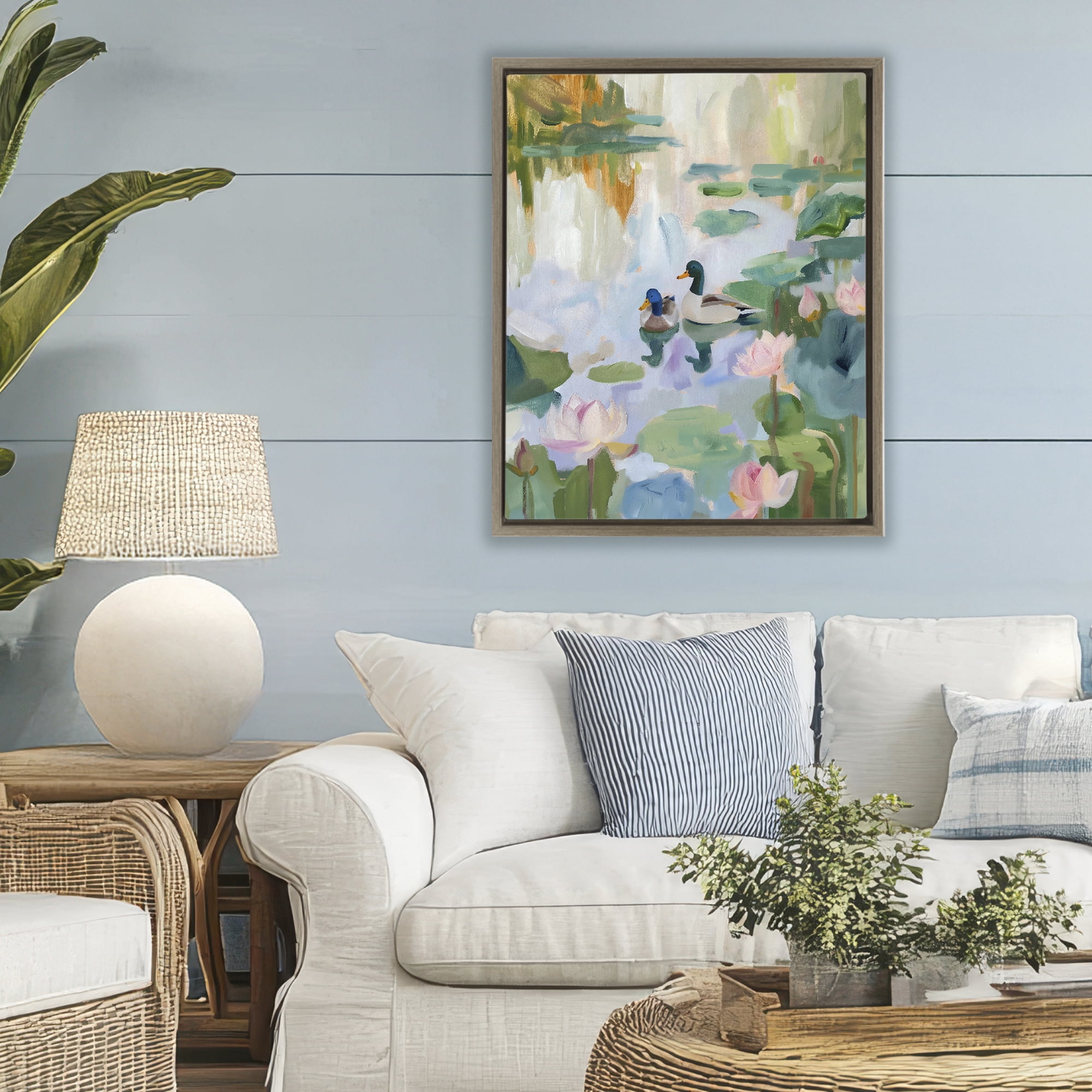 Stupell Industries Duck Pond During Tranquil Morning Brown Framed Floater Canvas Wall Art, design by The Prints Vibe