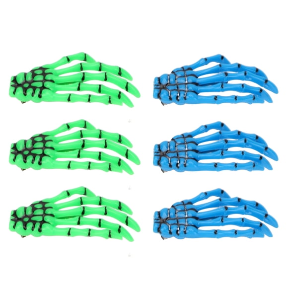 NFTIGB 6 PCS Hands Bone Hair Clips Blue Green Scary Hand Claws Hairpins for Halloween Cosplay (12 cm / 4.72 inches)