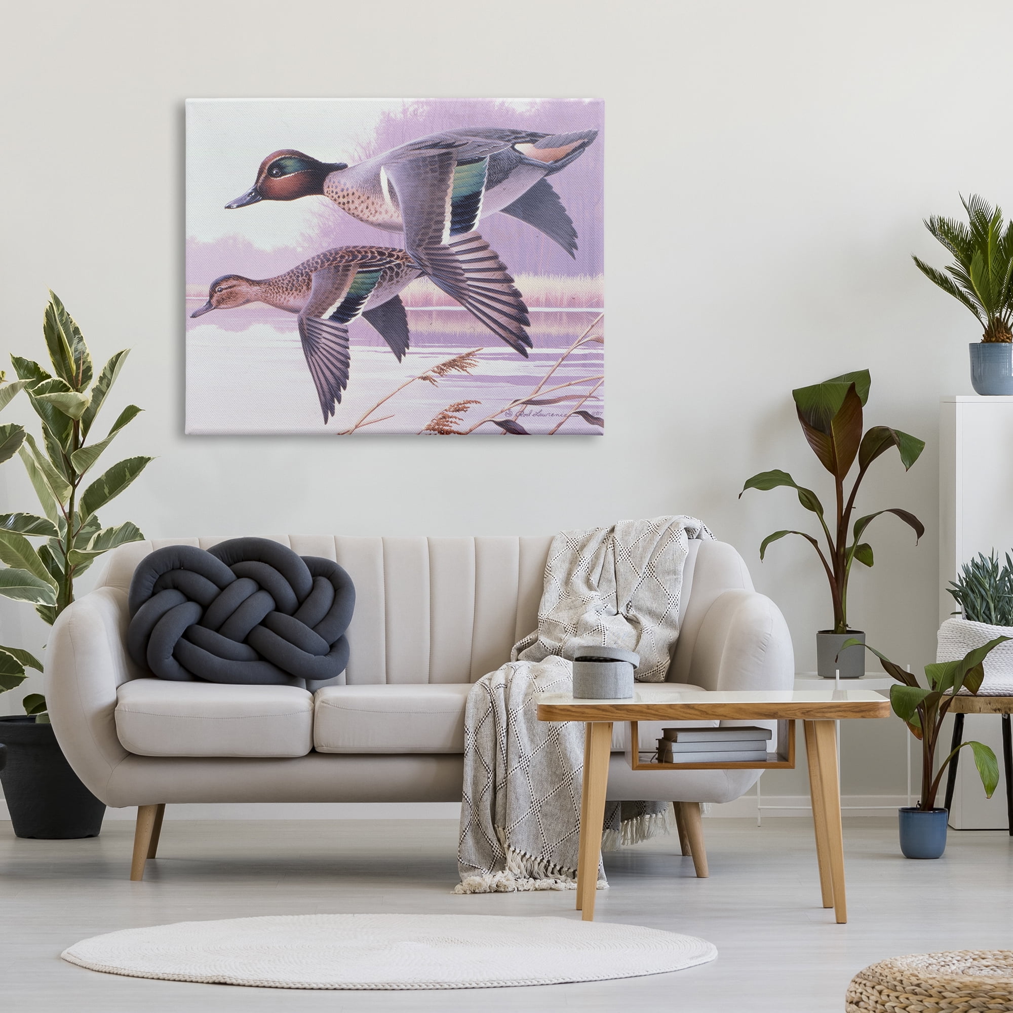 Stupell Industries Flying Mallards over Lake Animals & Insects Painting Gallery Wrapped Canvas Art Print Wall Art, 48 x 36