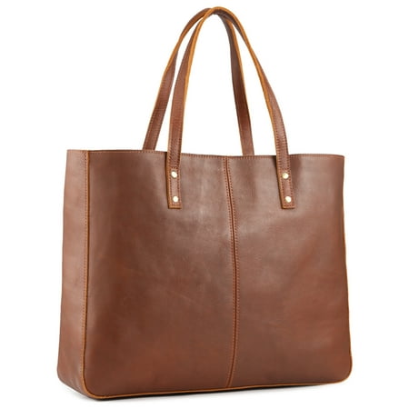- Kattee Vintage Cowhide Leather Tote Bag Large Handbag (Brown)