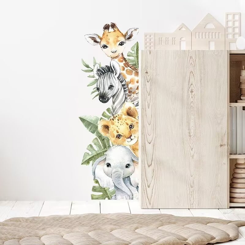 38.2 x 12.9 Inch Watercolor Jungle Animal Wall Decals - Forest Safari Elephant Lion Monkey Stickers for Baby Nursery, Playroom, Bedroom, Classroom,Peel and Stick