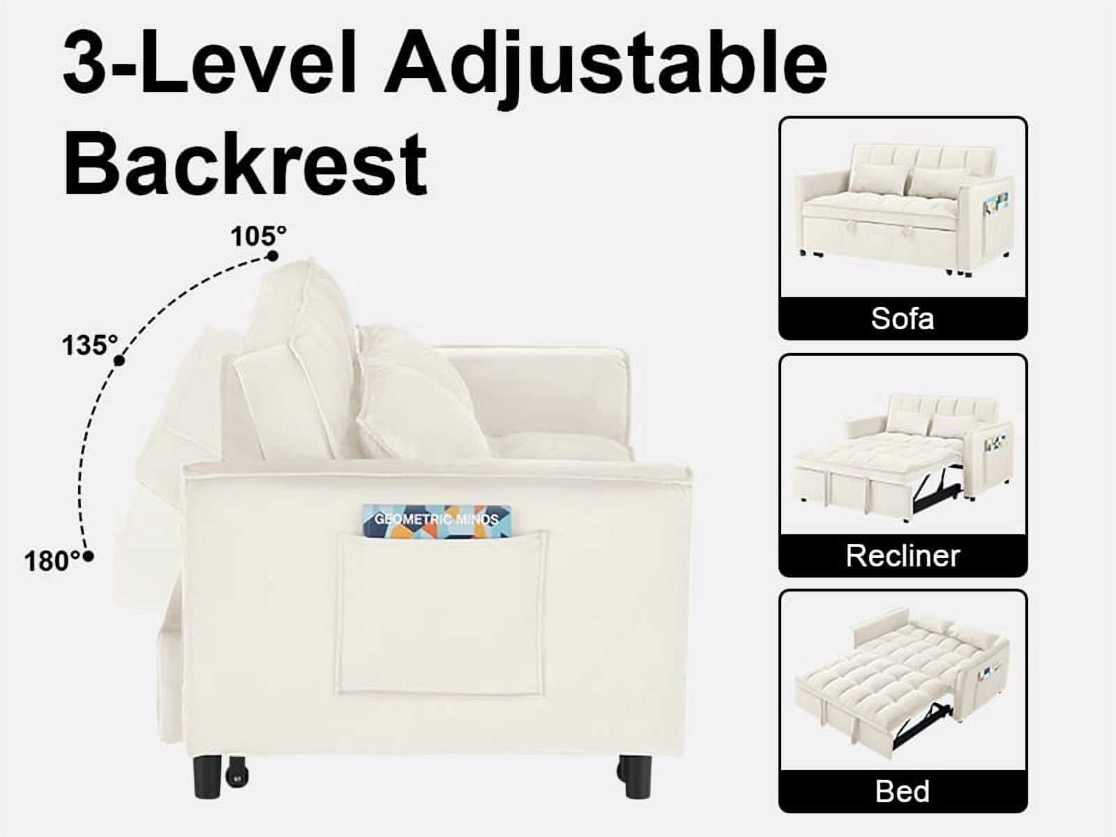 Howcool 55" 3 in 1 Convertible Sleeper Sofa Bed, Pull Out Loveseat Couch with Storage Pocket,Beige