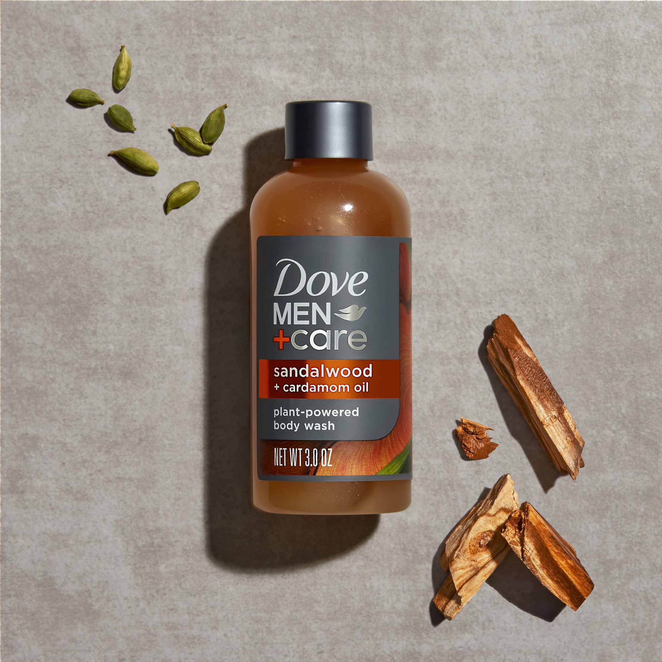 Dove Men+Care Mini Body Wash to Rebuild Skin in the Shower Sandalwood + Cardamom Oil with Plant-Based Cleansers and Moisturizers, 3 FL oz