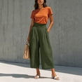thumbnail image 6 of VEKDONE Womens Palazzo Pants Summer Cotton Baggy Ankle Pants Casual Elastic High Waist Wide Leg Pants with Pockets Army Green M, 6 of 7