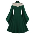 thumbnail image 1 of Huanglei Robe Longue Rockabilly Punk Swing Couleur Unie Vintage Manches Robe Gothique de Fête pour Femmes, 1 of 3