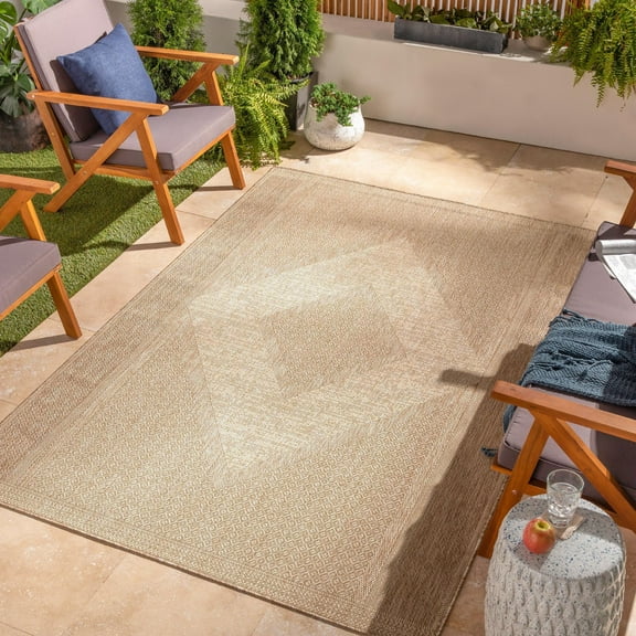 Mark&Day Outdoor Rugs, 9x12 Keokuk Rustic Indoor/Outdoor Brown Area Rug, Non Shedding Brown Cream Carpet for Patio, Porch, Deck, Bedroom, Living Room or Kitchen (9'2" x 12')