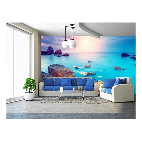 wall26 - Fantastic Morning Blue Sea Glowing by Sunlight. Dramatic Scene. - Removable Wall Mural | Self-Adhesive Large Wallpaper - 100x144 inches