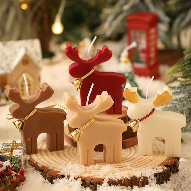Vela Aromática Navideña con Forma de Ciervo, Cera Beige, 10 X 8,5 X 2 Cm, 126 G - Vela Decorativa Navideña