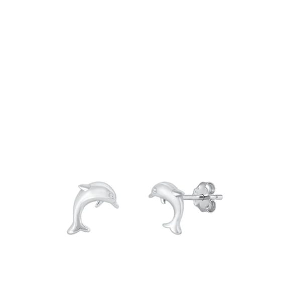 Sterling Silver High Polished Dolphin Stud Beach Earrings 925 New Jewelry Female Unisex