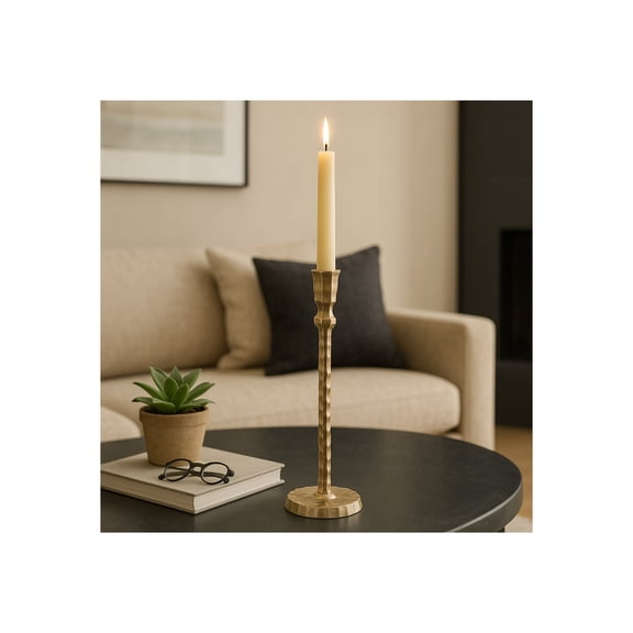 Decorative Taper Candle Holder for House Decor - Elegant Hammered Cadlestick Holder for Bookshelf or Table Centerpieces - Perfect Candle Stand for Holiday Decor or Special Occasions - 15", Gold