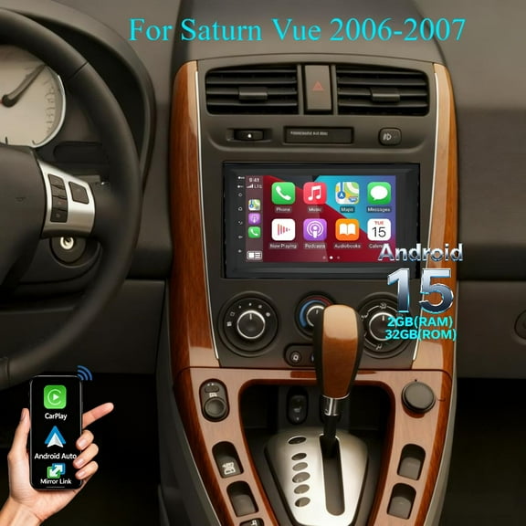 Molaner Android 15 Double Din Car Stereo for Saturn Vue 2006-2007, 7 inch Touch Screen Fit for Carplay Android Auto GPS/Bluetooth/FM/Steering Wheel Control, 2 32G