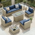 thumbnail image 2 of UDPATIO 7 Pieces Outdoor Patio Furniture Set with 44" Fire Pit Table, Outdoor Wicker Patio Conversation Set with Cushions for Backyard, Porch, Garden(Haze Blue), 2 of 7